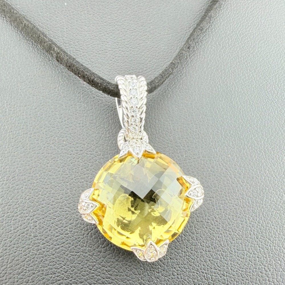 Judith Ripka Sterling Silver Citrine CZ Enhancer Pendant Yellow Fleur De Lis